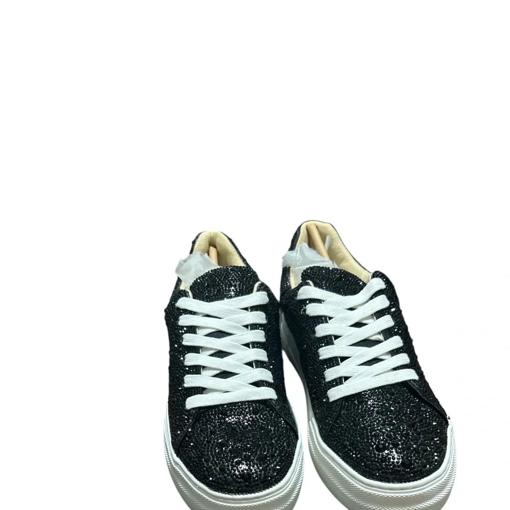 Betsey Johnson Sidny Black Rhinestone Platform Sneakers Size 8 NIB - Picture 2 of 9